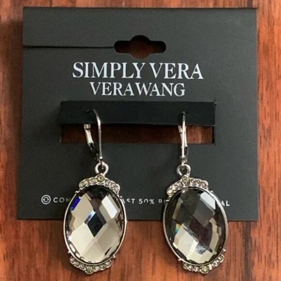 VERA WANG Rocker Chic Gunmetal Gray Crystal/Hematite Stone Earrings**NEW! - Picture 2 of 2